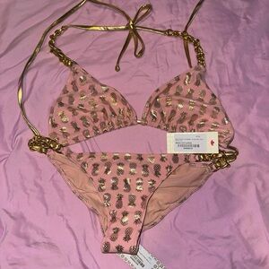 Pink Pineapple Bikini with Gold Accents